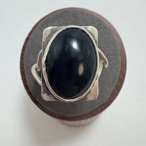 Handmade Black Onyx Bezel Set Statement Ring VTG Sterling Silver 925 Size 10.25